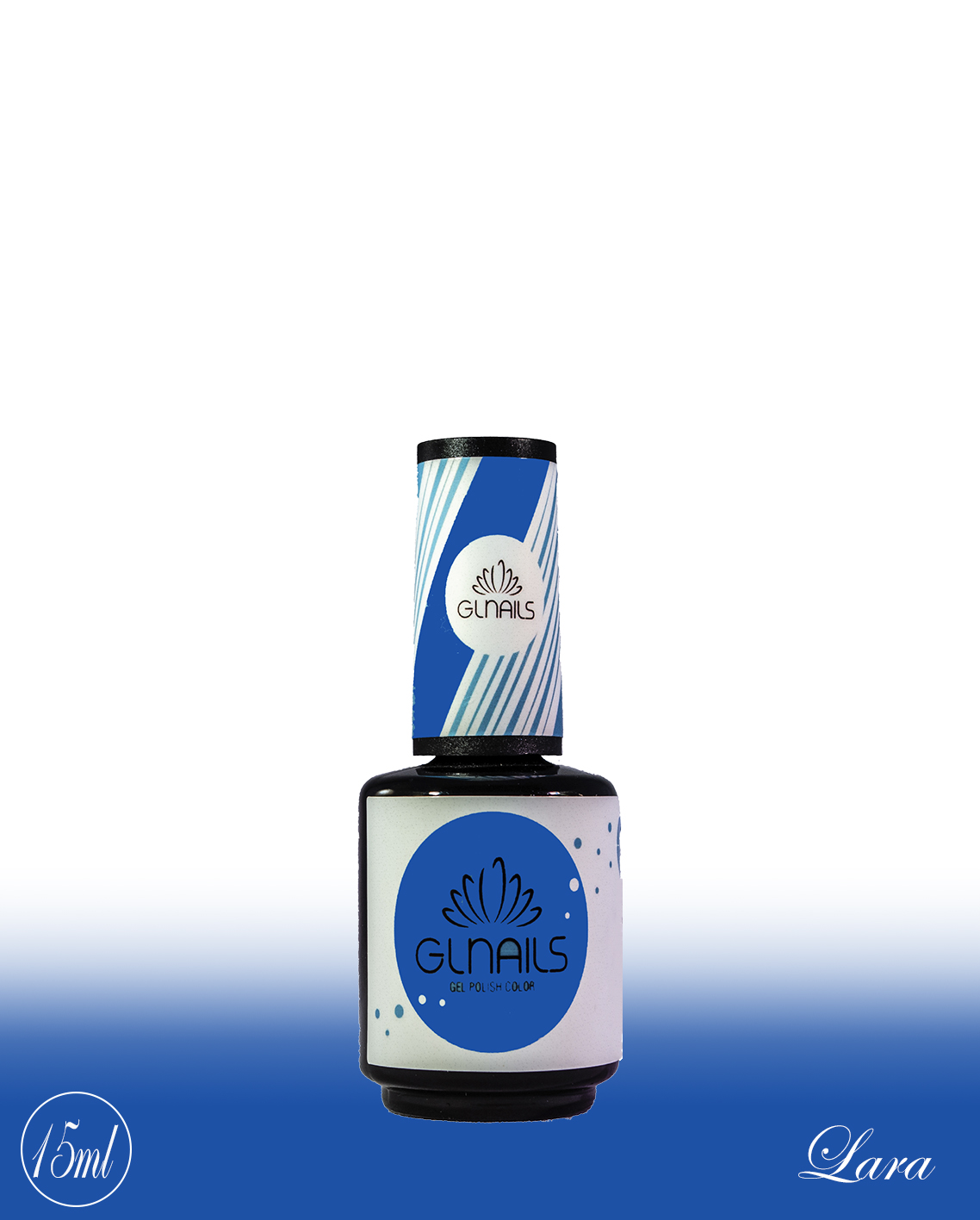 GL Nails - Verniz Gel Lara 15ml Frasco de verniz para unhas GLNAILS azul e branco com tampa preta