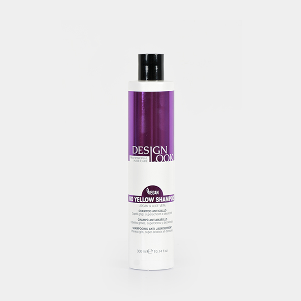 Design look Champô NO YELLOW VEGAN · 300ML Frasco de champô Design Look NO YELLOW SHAMPOO branco e roxo com tampa preta