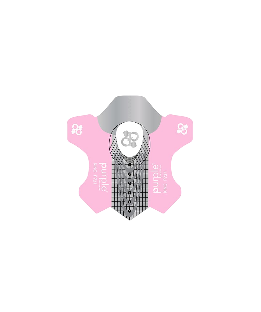 Purple Moldes King 500 unidades Molde para extensão de unhas em rosa e cinzento com texto purple e padrão de grelha