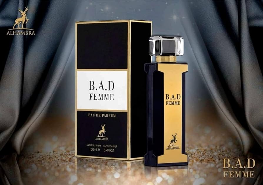 Perfume bad femme maison alhambra - 100ml Perfume B.A.D FEMME da ALHAMBRA com caixa preta e dourada