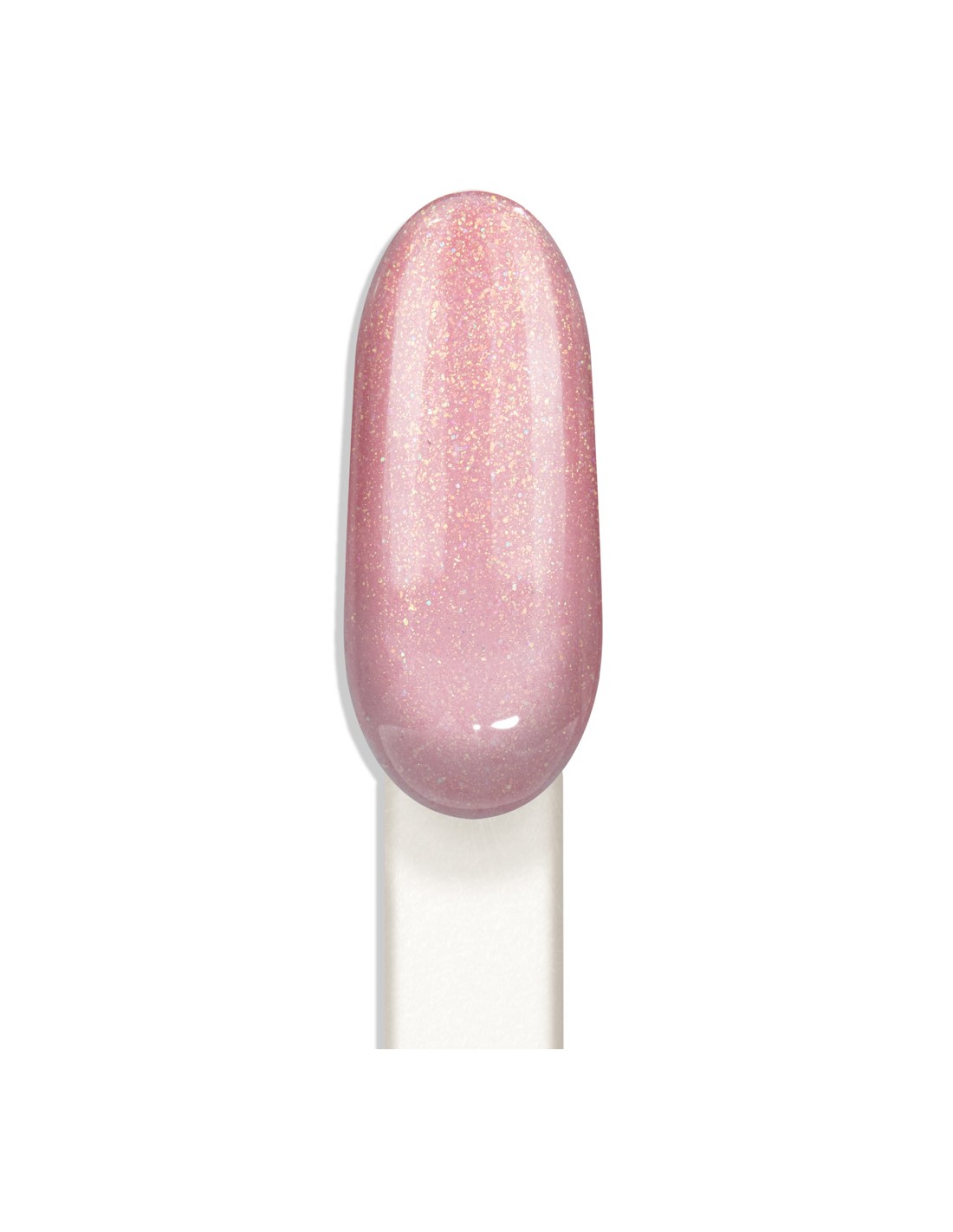 Verniz Gel A Mamã 15ml - Inocos Coleção de Natal "A minha coisa favorita" Amostra de verniz para unhas rosa claro com brilho sobre suporte branco