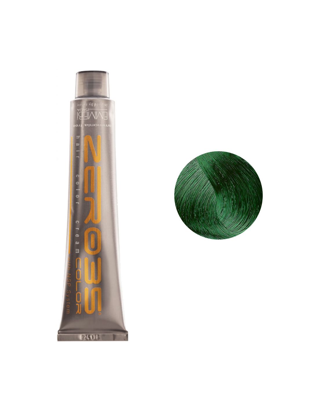 Coloração Sem Amoníaco 100ml - Verde - Zero35 - Emmebi Tubo de tinta capilar NEROS 35 com amostra de cor verde