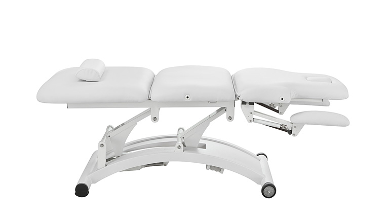 Weelko Marquesa Sphen Eléctrica Cama de massagem branca com estrutura metálica e secções ajustáveis