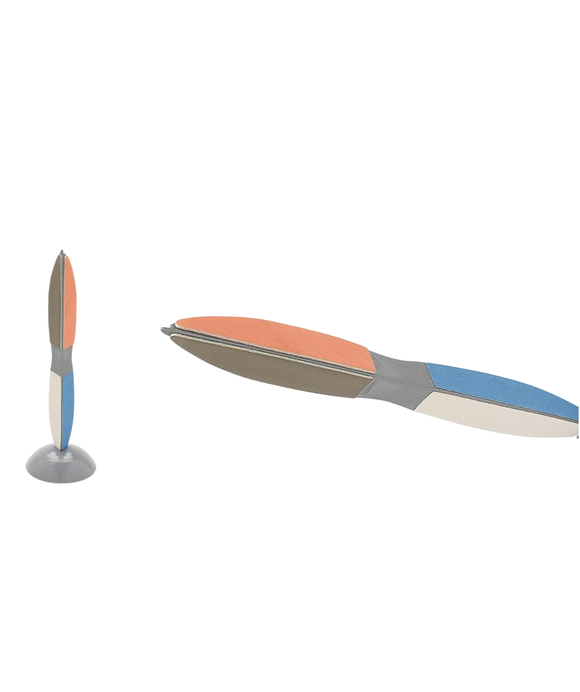 Triângulo Polir / Limar Manicura Esteta Cortador de unhas multifacetado com cores azul e laranja em suporte cinzento