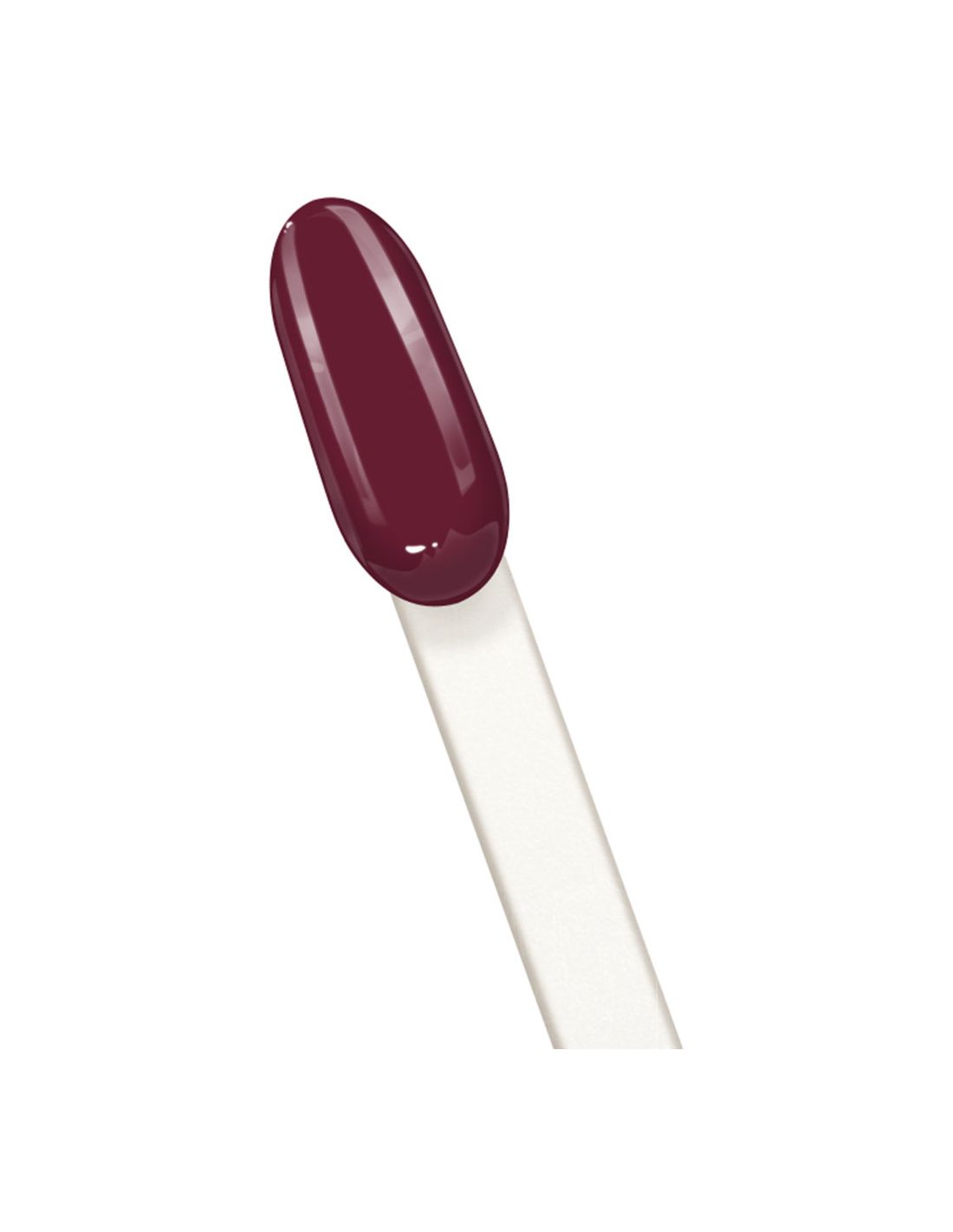 Verniz Like Gel 126 Vermelho Bordeaux - Inocos Amostra de verniz de unha vinho escuro com brilho num aplicador branco