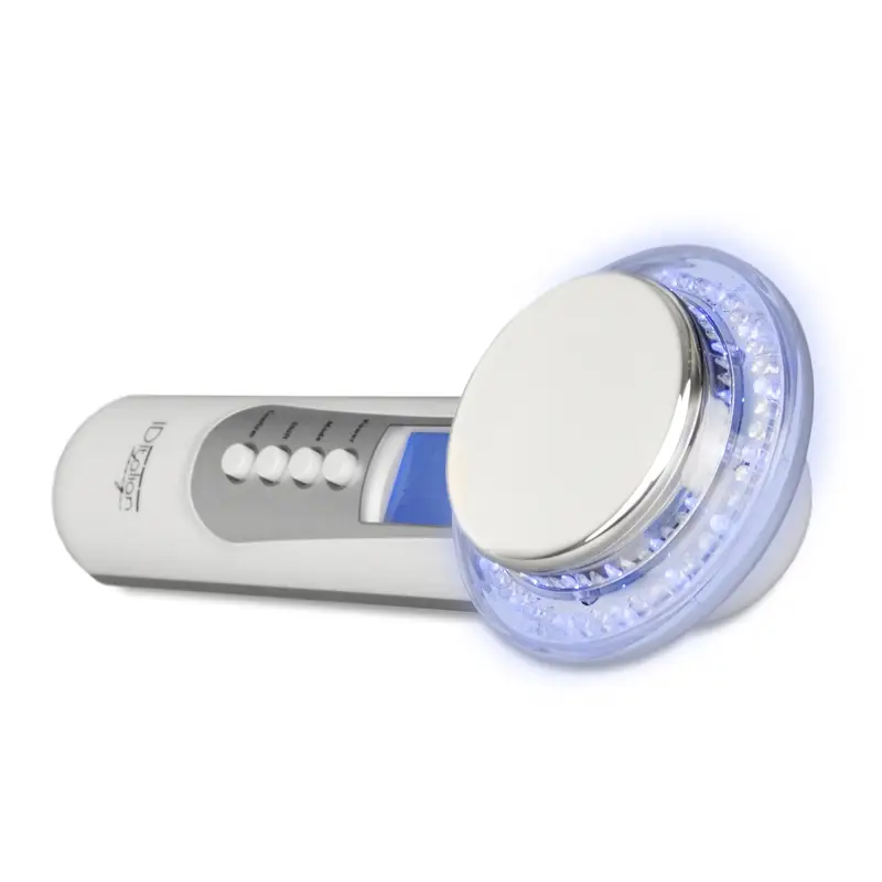 ItalianDesign aparelho Ultrassons, Fototerapia e Galvânica Aparelho branco e cinza com ecrã azul e luz LED azul