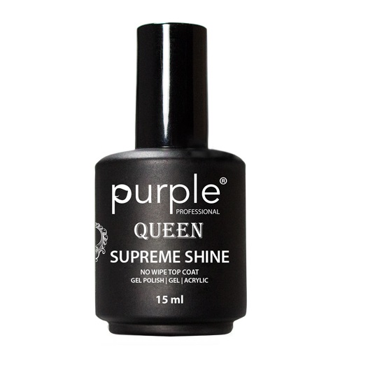 Purple QUEEN SUPREME SHINE TOP COAT 15ml Frasco preto de verniz para unhas Purple Professional Queen Supreme Shine 15 ml