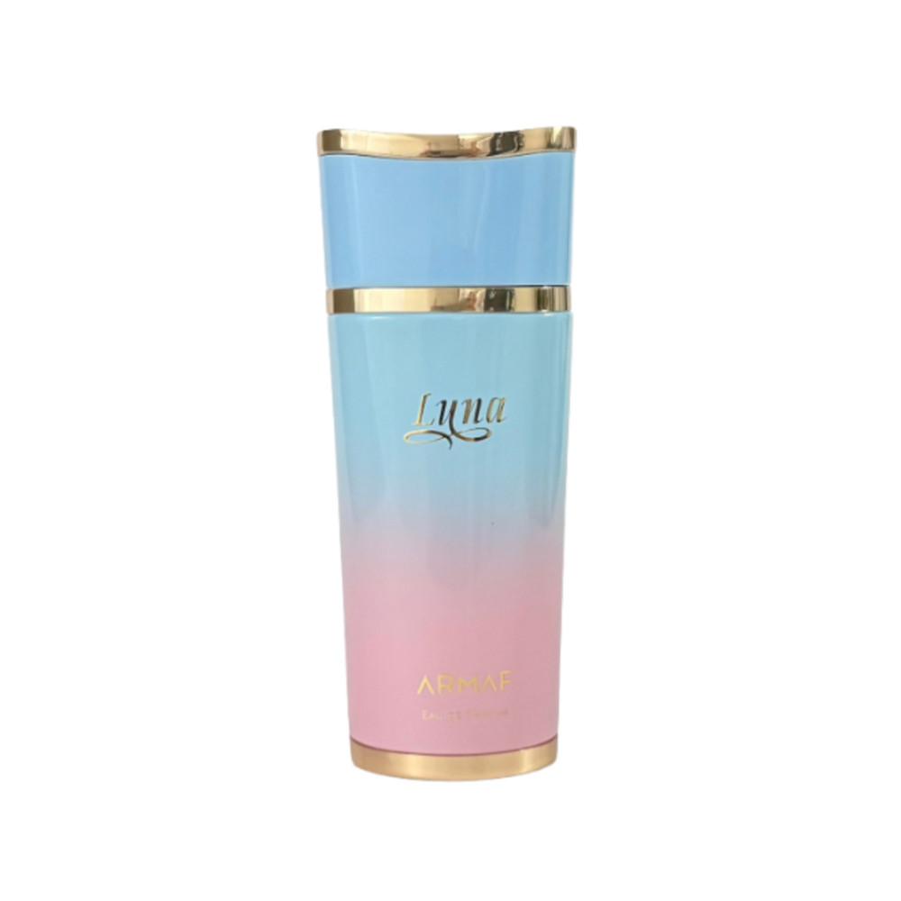 Armaf Pride Luna Eau de Parfum Unisex 100 ml Frasco de perfume azul e rosa com detalhes dourados