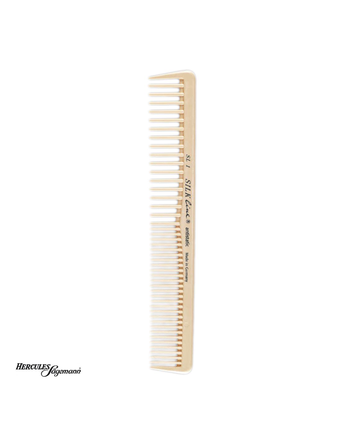Pente Silkline SL1 - Hercules Sagemann Pente cabelo bege com texto preto e logótipo