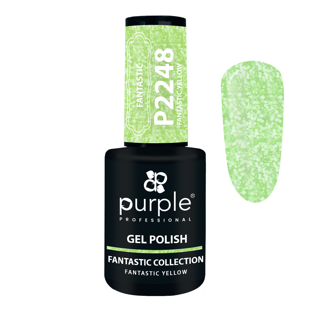 Purple Verniz Gel P2248 GEL POLISH FANTASTIC YELLOW 10ml Verniz de gel amarelo com padrões marmoreados e frasco preto Purple Professional