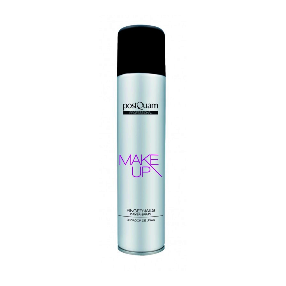 SPRAY SECANTE DE VERNIZ 300ML POSTQUAM Spray fixador para unhas postQuam PROFESSIONAL MAKE UP embalagem prateada com tampa preta