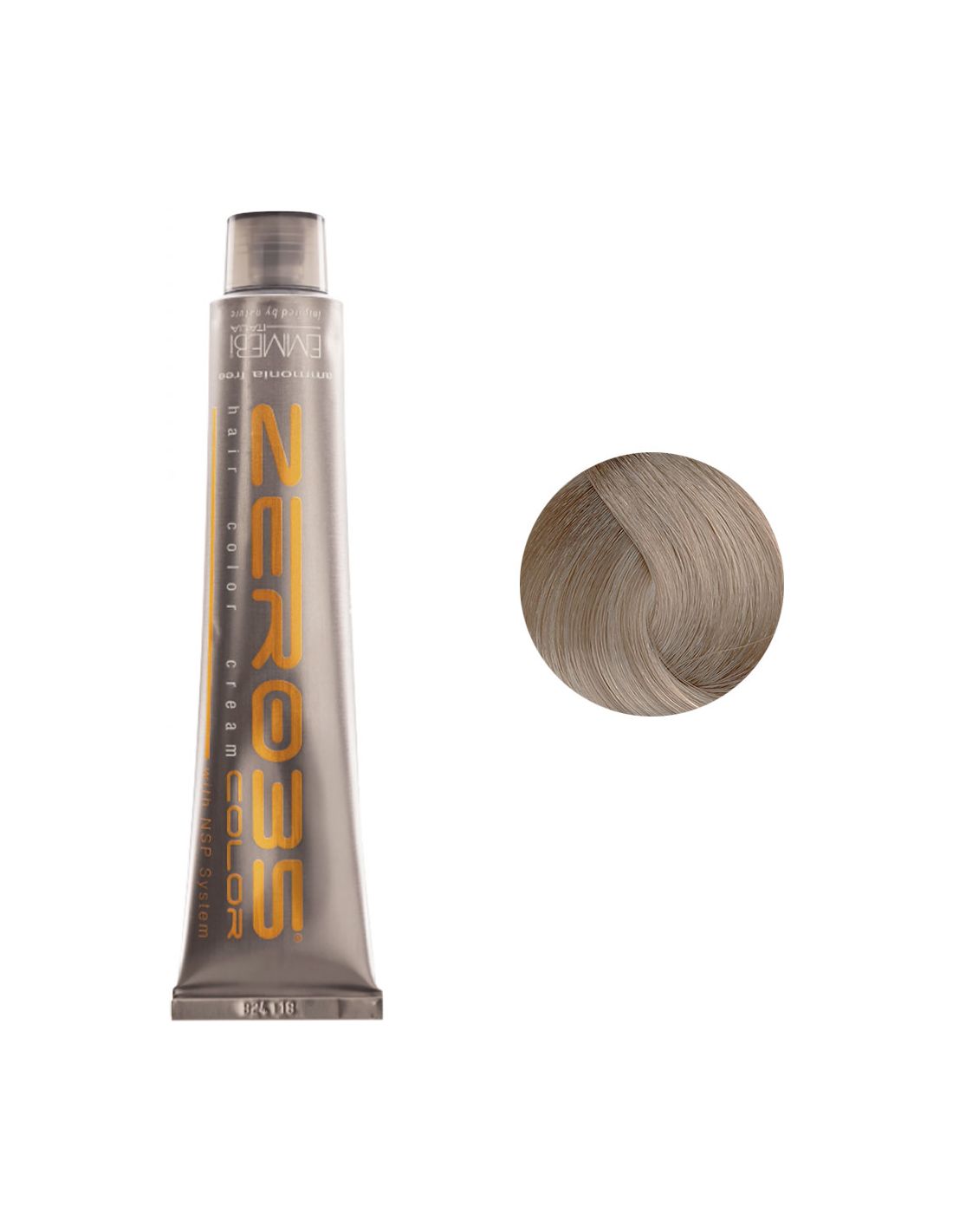 Coloração Sem Amoníaco 100ml - Hot GOLD - Zero35 - Emmebi Tubo metálico de tinta para cabelo Echosline com amostra de cor loiro cinzento claro