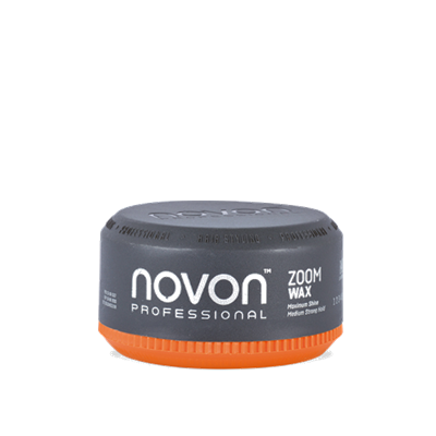 Novon Cera Zoom Fixação Média 50ml Recipiente de cera de cabelo Novon Professional Zoom Wax cinzento com borda laranja