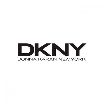 Logótipo preto da marca DKNY com texto em fundo branco