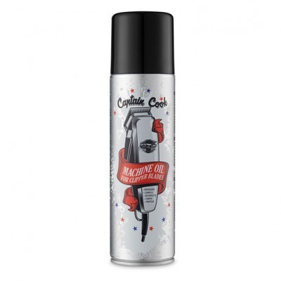 Frasco spray óleo máquina cortar cabelo Captain Cook com tampa preta e corpo prateado