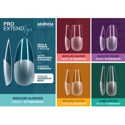 Unhas postiças Andreia Professional Pro Extend Tips em vários formatos e cores