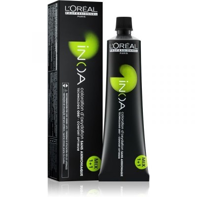Embalagem e tubo de coloração para cabelo L'Oréal INOA em preto e verde