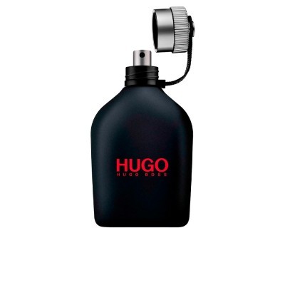 Frasco de perfume preto fosco HUGO BOSS com tampa aberta