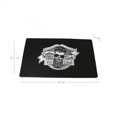 Tapete preto com desenho de caveira e texto Captain Cook Old School