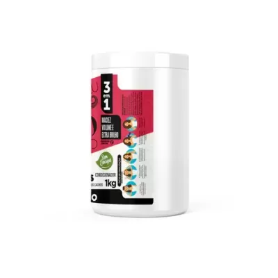 Frasco branco de condicionar de 1kg com rótulo colorido e texto em português