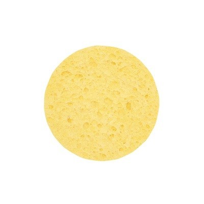 Esponja amarela redonda com textura porosa