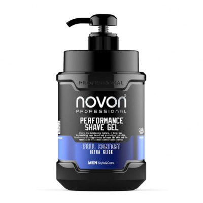 Frasco preto de gel de barbear Novon Professional Performance com doseador