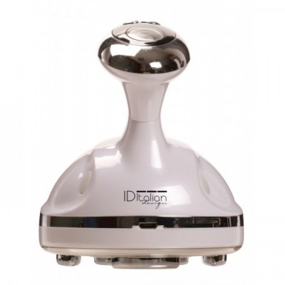 Massajador corporal elétrico branco com detalhes cromados