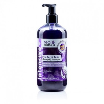 Frasco de champô Real Natura Intensivo Pro-Cor & Tom roxo com doseador