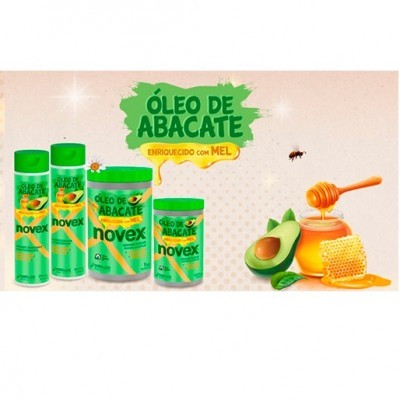 Produtos Novex óleo de abacate com mel e imagens de abacate e mel