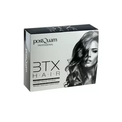 Caixa de tratamento capilar postQuam Professional 3TX HAIR com imagem de mulher e texto