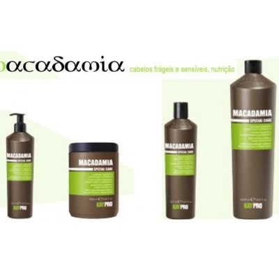 Produtos Macadamia Special Care para cabelo em embalagens castanhas com etiquetas verdes