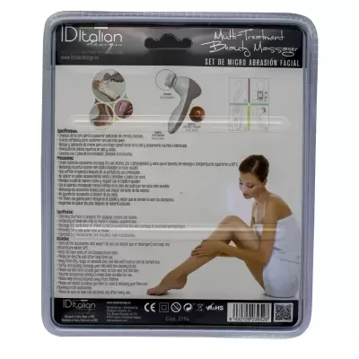 Embalagem de conjunto para micro abrasão facial com aparelho multi-terapia e figura de mulher