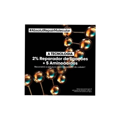 Imagem promocional com texto sobre tecnologia reparadora molecular e estrutura molecular dourada