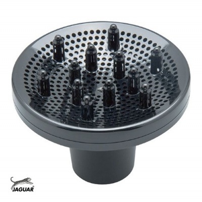 Difusor de cabelo preto redondo com bolinhas salientes e logótipo JAGUAR