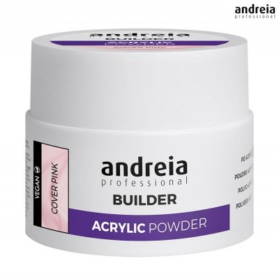 Pote branco de pó acrílico para unhas da marca Andreia Professional em roxo e preto.
