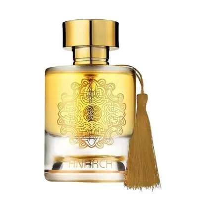 Frasco de perfume com tampa dourada e tassel amarelo