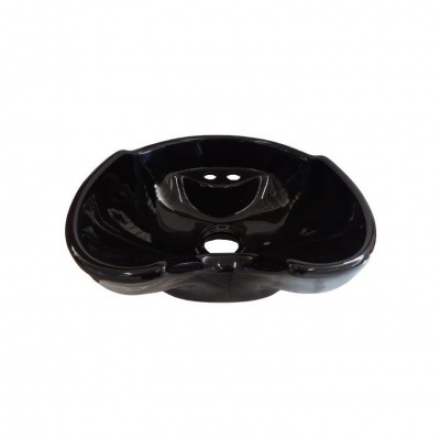 Assento preto ergonómico em plástico com dois orifícios circulares