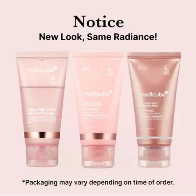 Três tubos rosas de creme Collagen Night Wrapping Mask da Medicube