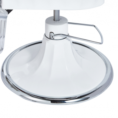 Base redonda cromada e branca de cadeira com suporte metálico