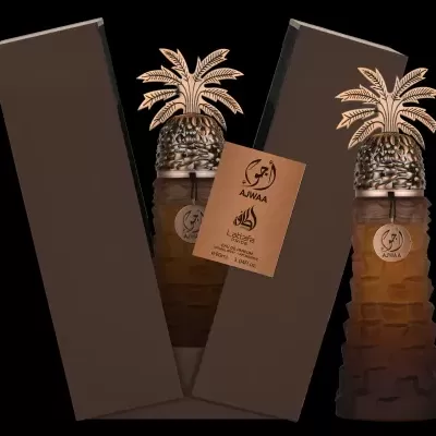 Garrafa decorativa em vidro com tampa de ananás dourado e embalagem castanha