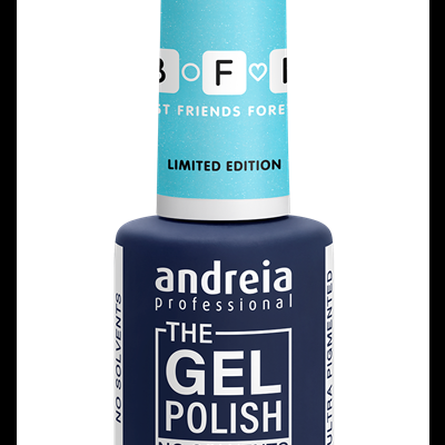 Verniz de gel Andreia Professional azul escuro com rótulo branco e tampa azul claro.