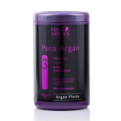 Máscara capilar real natura Puro Argan embalagem preta e roxa 1 kg