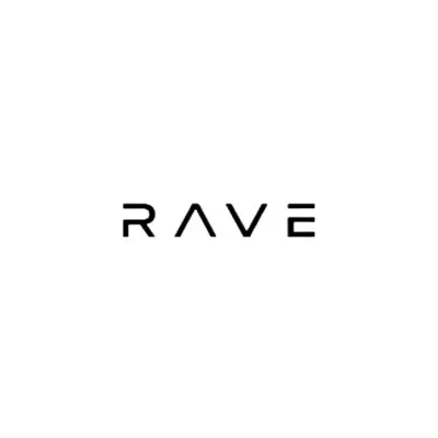 Logotipo da marca RAVE em letras pretas minimalistas sobre fundo branco.