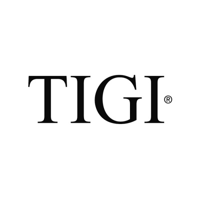 Logótipo preto TIGI com símbolo registado em fundo branco