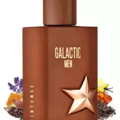 Frasco de perfume castanho Galaxy Men com estrela dourada