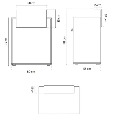 Desenho técnico de móvel com dimensões em centímetros.