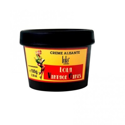 Creme alisante Lola Vintage Girls em embalagem preta com rótulo amarelo e vermelho