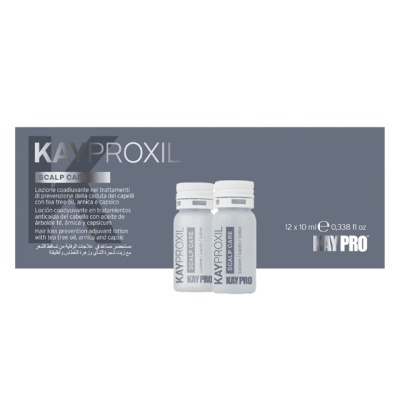 Embalagem cinzenta com dois frascos brancos do produto KAYPRO KAYPROXIL SCALP CARE.