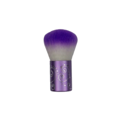 Pincel de maquilhagem kabuki roxo com padrões em espiral e cerdas degradê