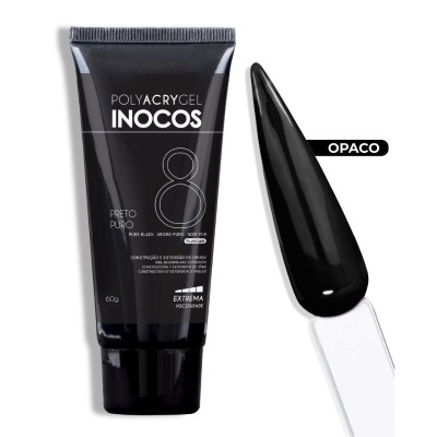 Tubo preto de gel Polyacrygel Inocos e amostra de cor preta opaca
